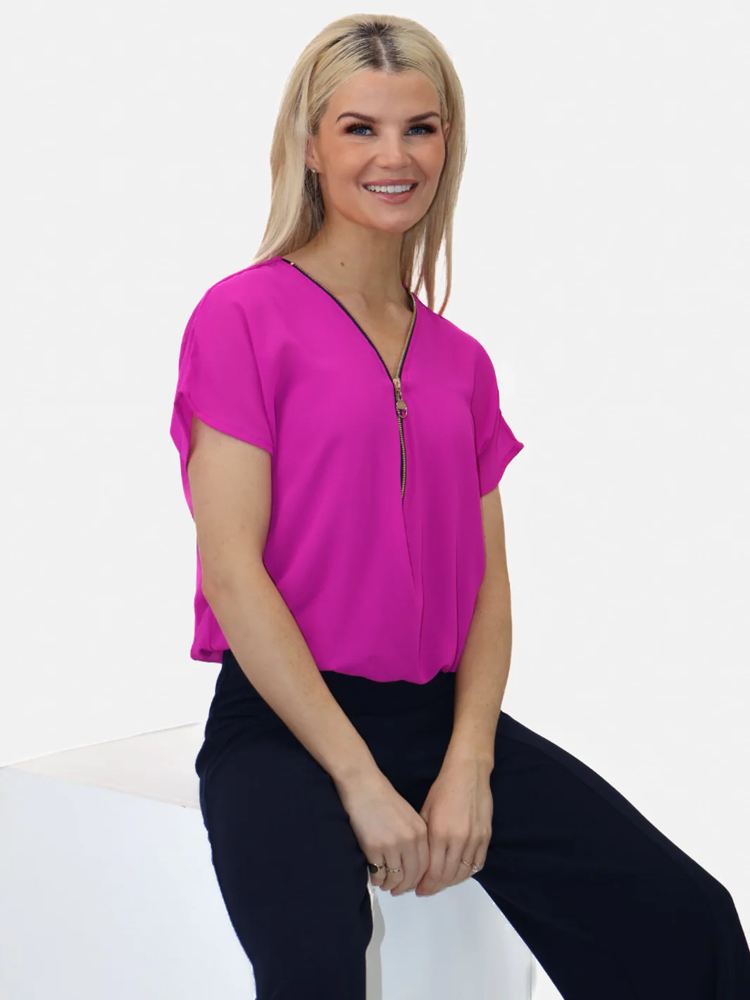 Kate & Pippa Eva Zip Top In Magenta - Image 2