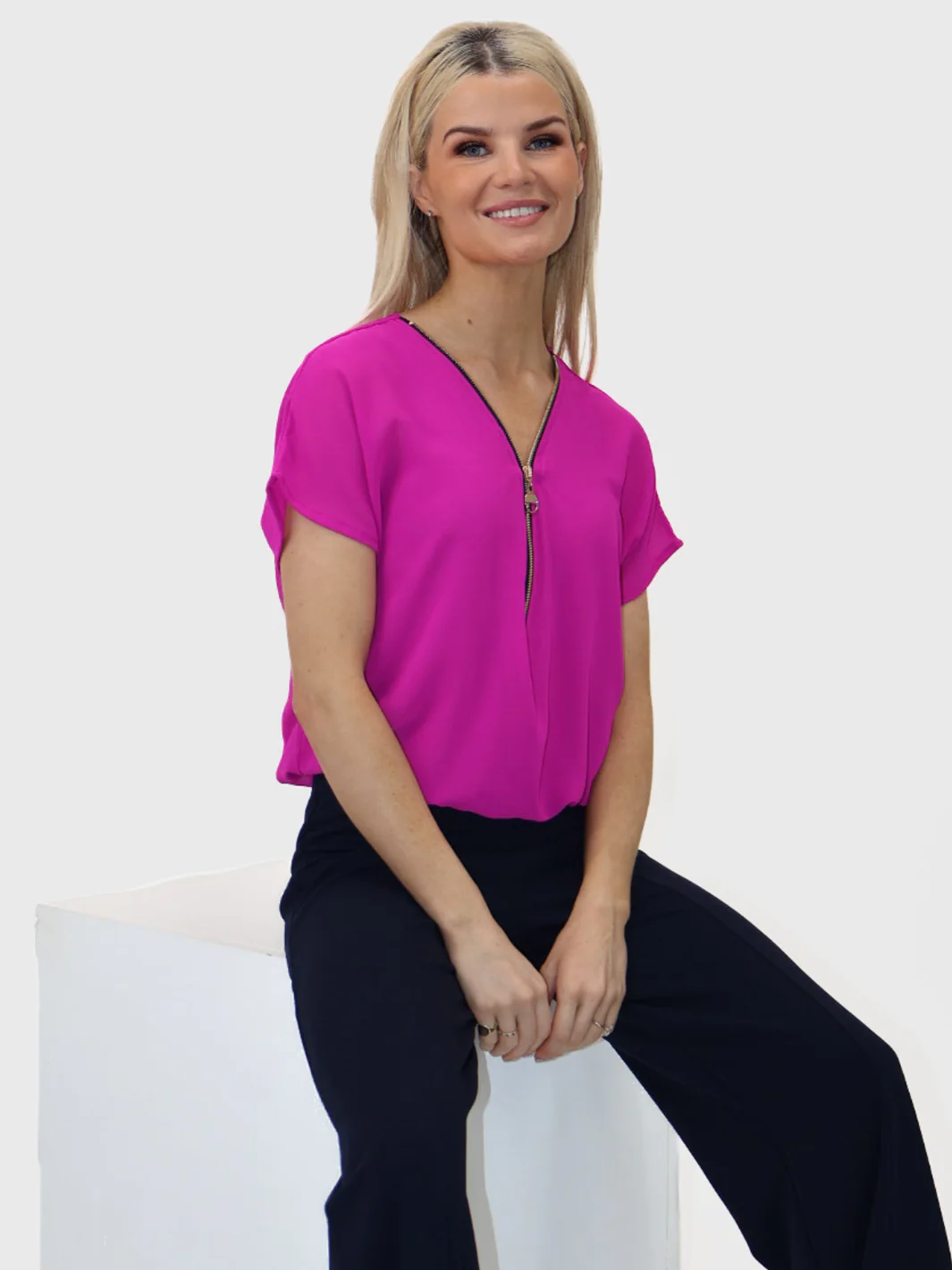 Kate & Pippa Eva Zip Top In Magenta - Image 3
