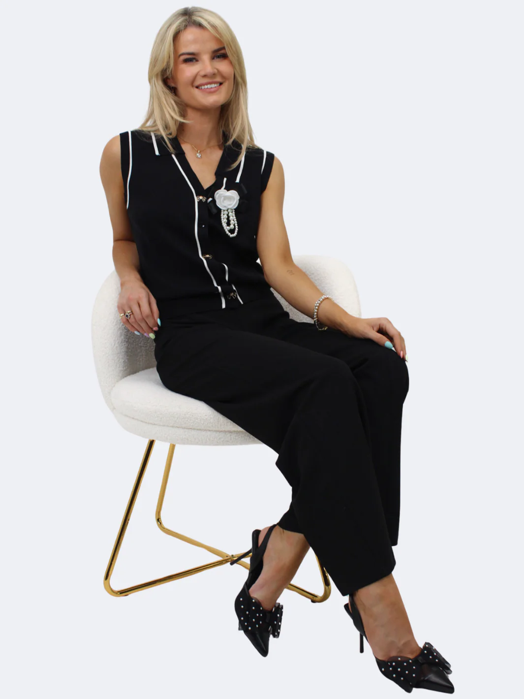 Kate & Pippa Iris Waistcoat In Black / White - Image 6