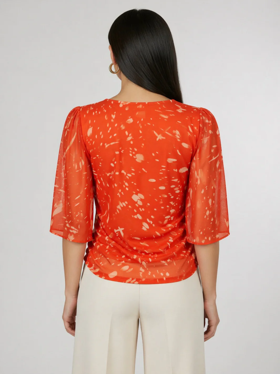 Kate & Pippa Ivy V-Neck Top In Orange Print - Image 2