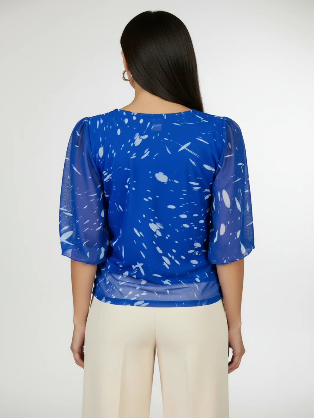 Kate & Pippa Ivy V-Neck Top In Royal Blue Print - Image 2