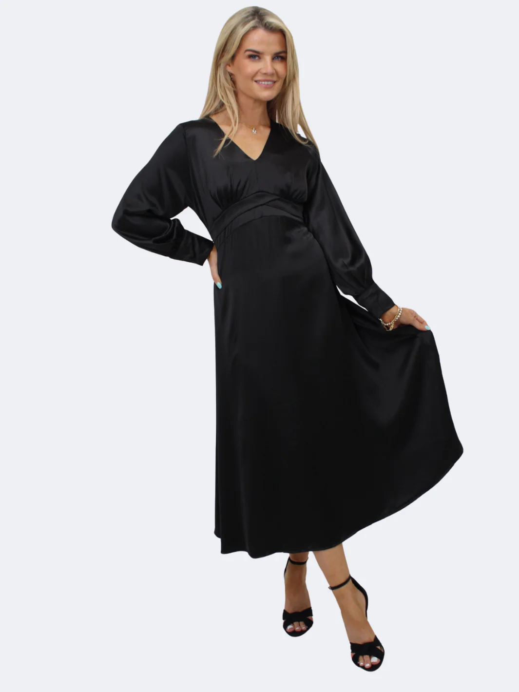 Kate & Pippa Kamala Satin Midi Dress In Black - Image 3