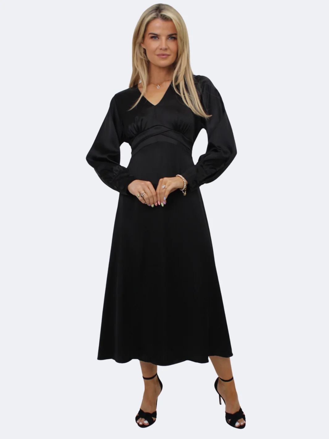 Kate & Pippa Kamala Satin Midi Dress In Black - Image 4