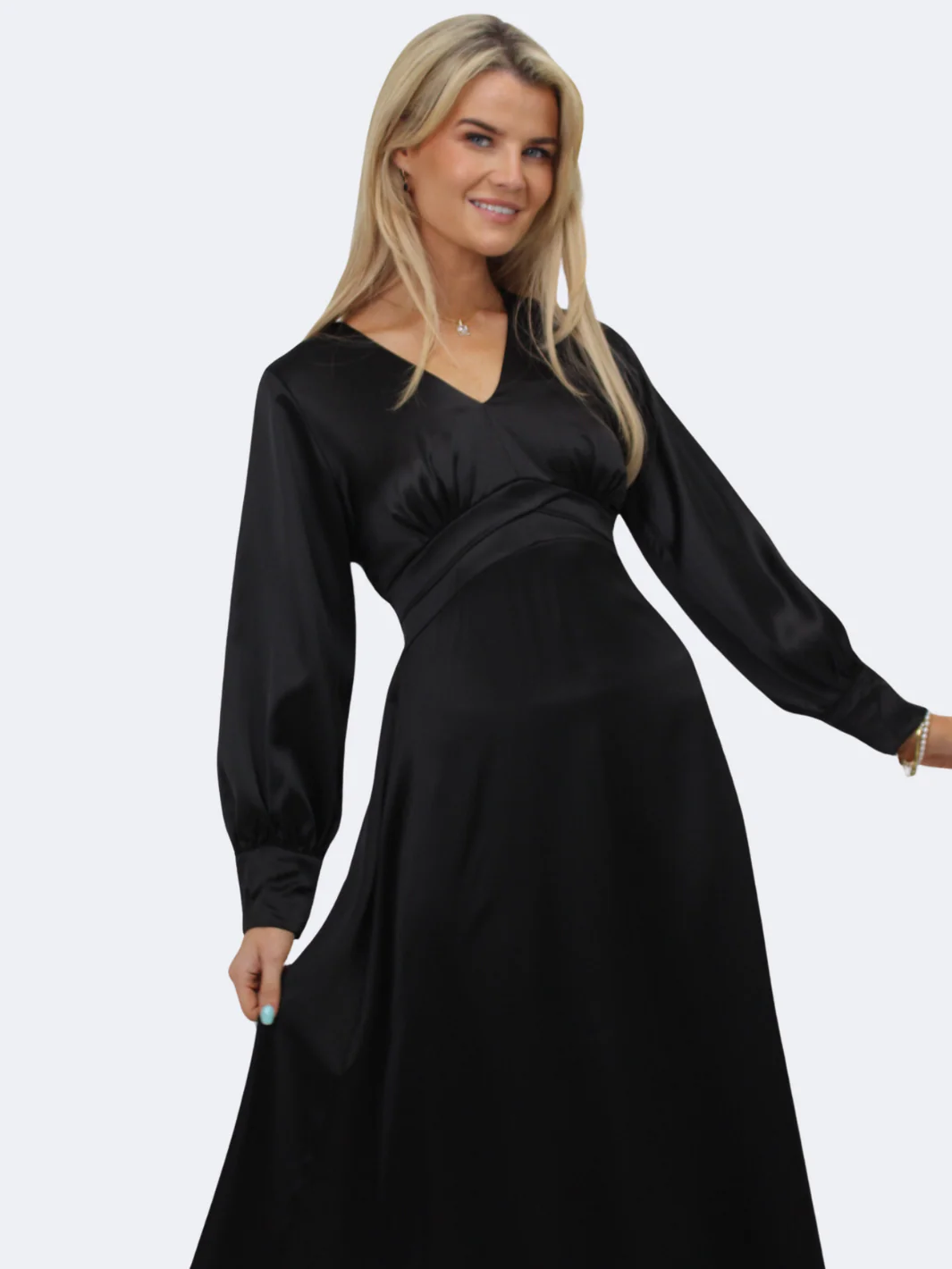 Kate & Pippa Kamala Satin Midi Dress In Black - Image 5