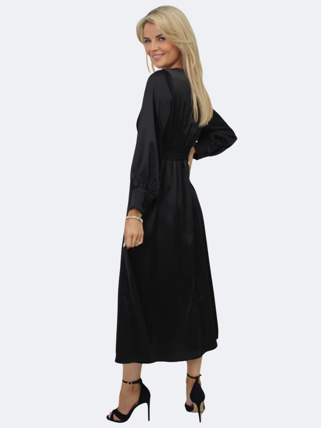 Kate & Pippa Kamala Satin Midi Dress In Black - Image 7