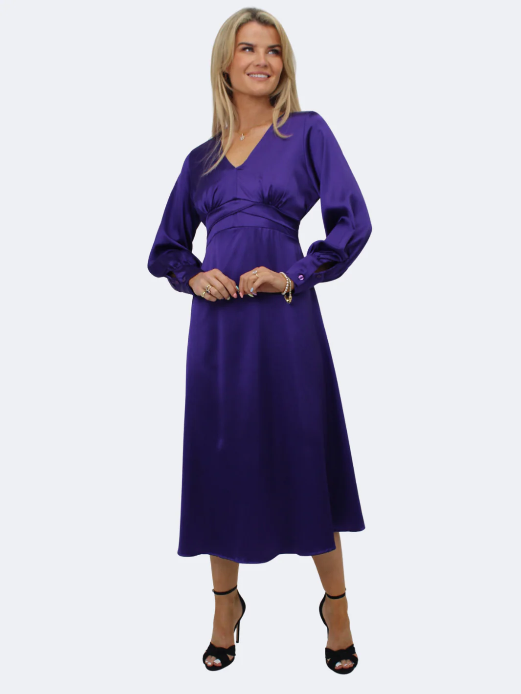 Kate & Pippa Kamala Satin Midi Dress In Purple
