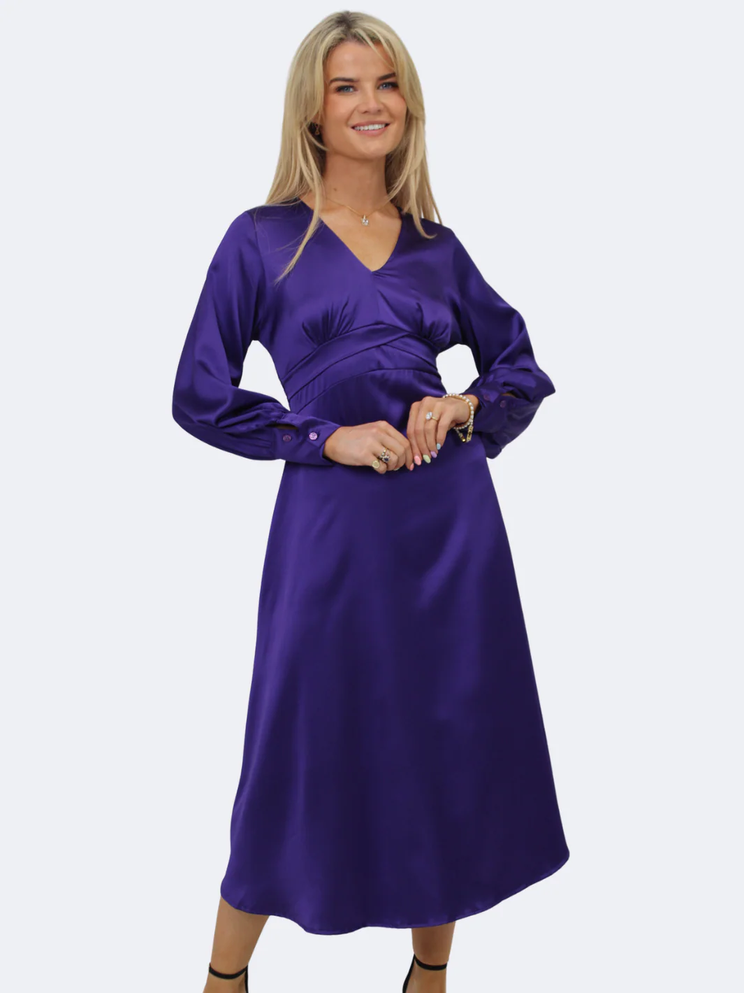 Kate & Pippa Kamala Satin Midi Dress In Purple - Image 2