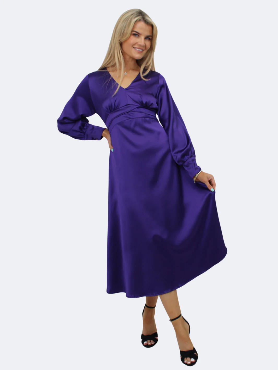 Kate & Pippa Kamala Satin Midi Dress In Purple - Image 3