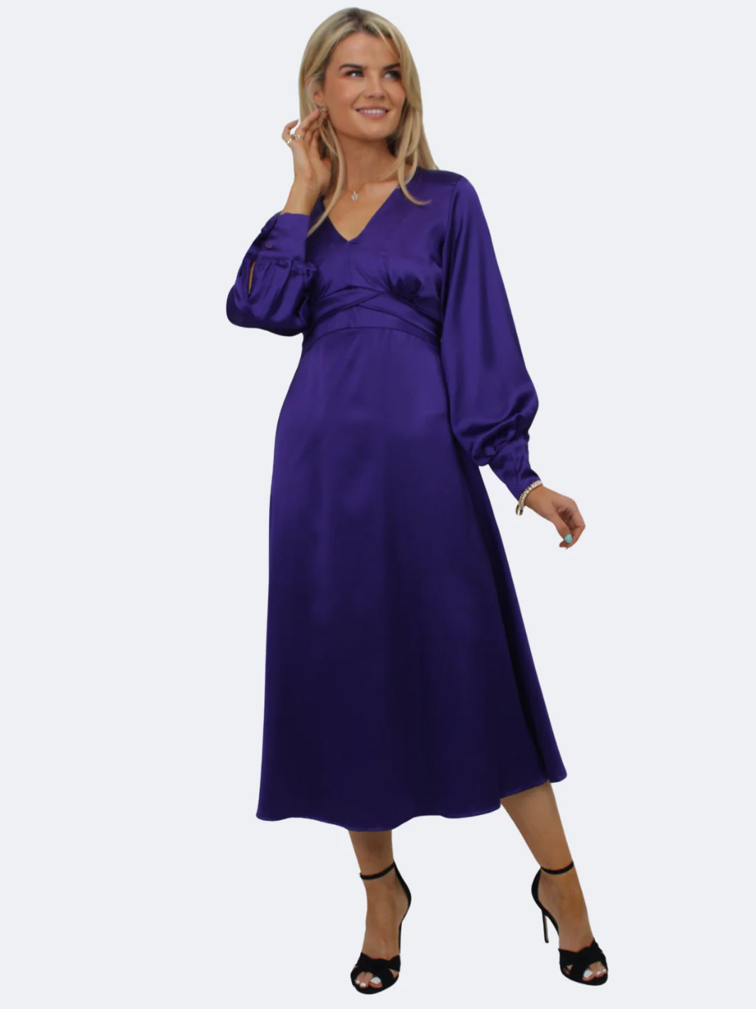Kate & Pippa Kamala Satin Midi Dress In Purple - Image 4