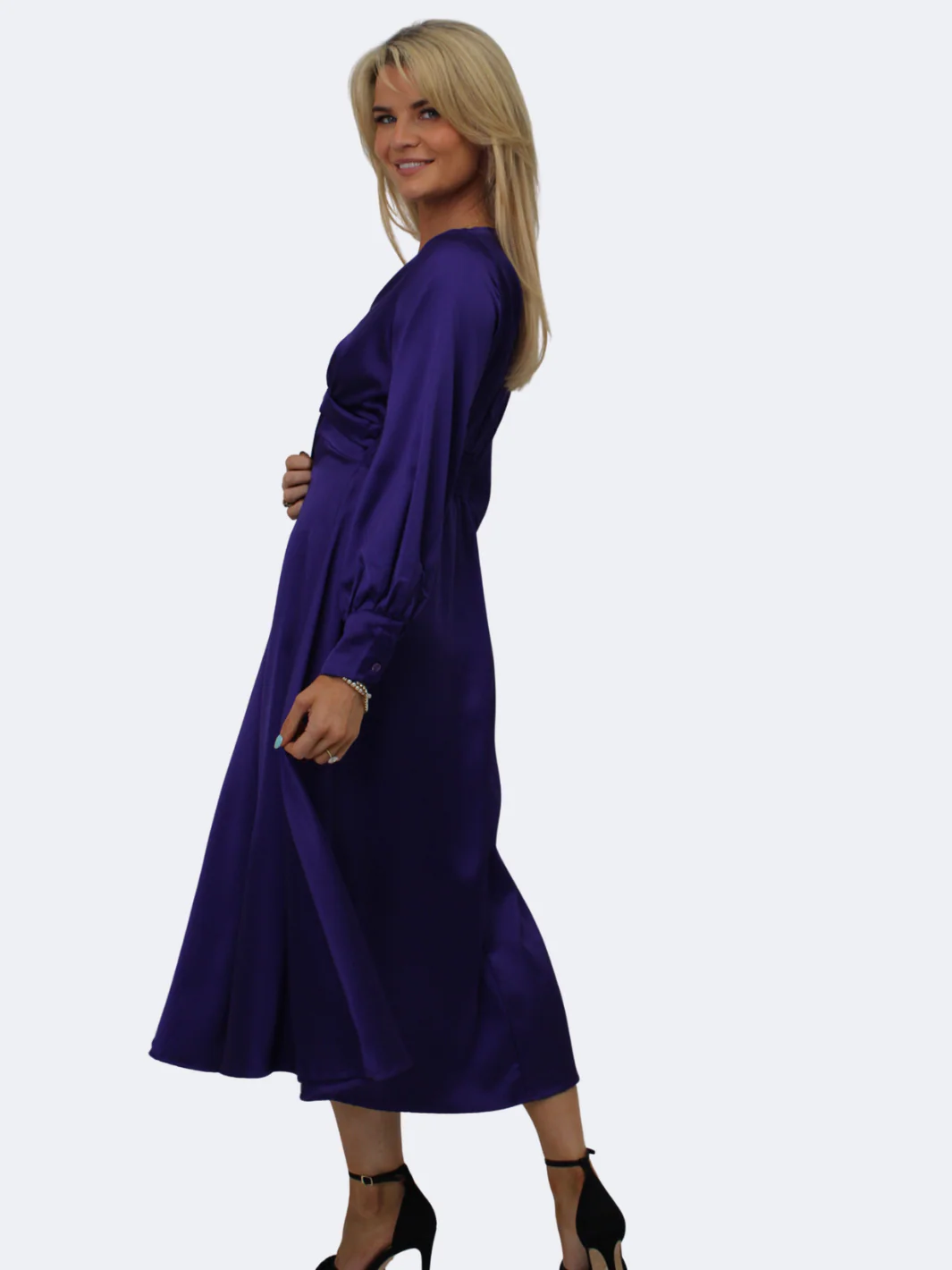 Kate & Pippa Kamala Satin Midi Dress In Purple - Image 6