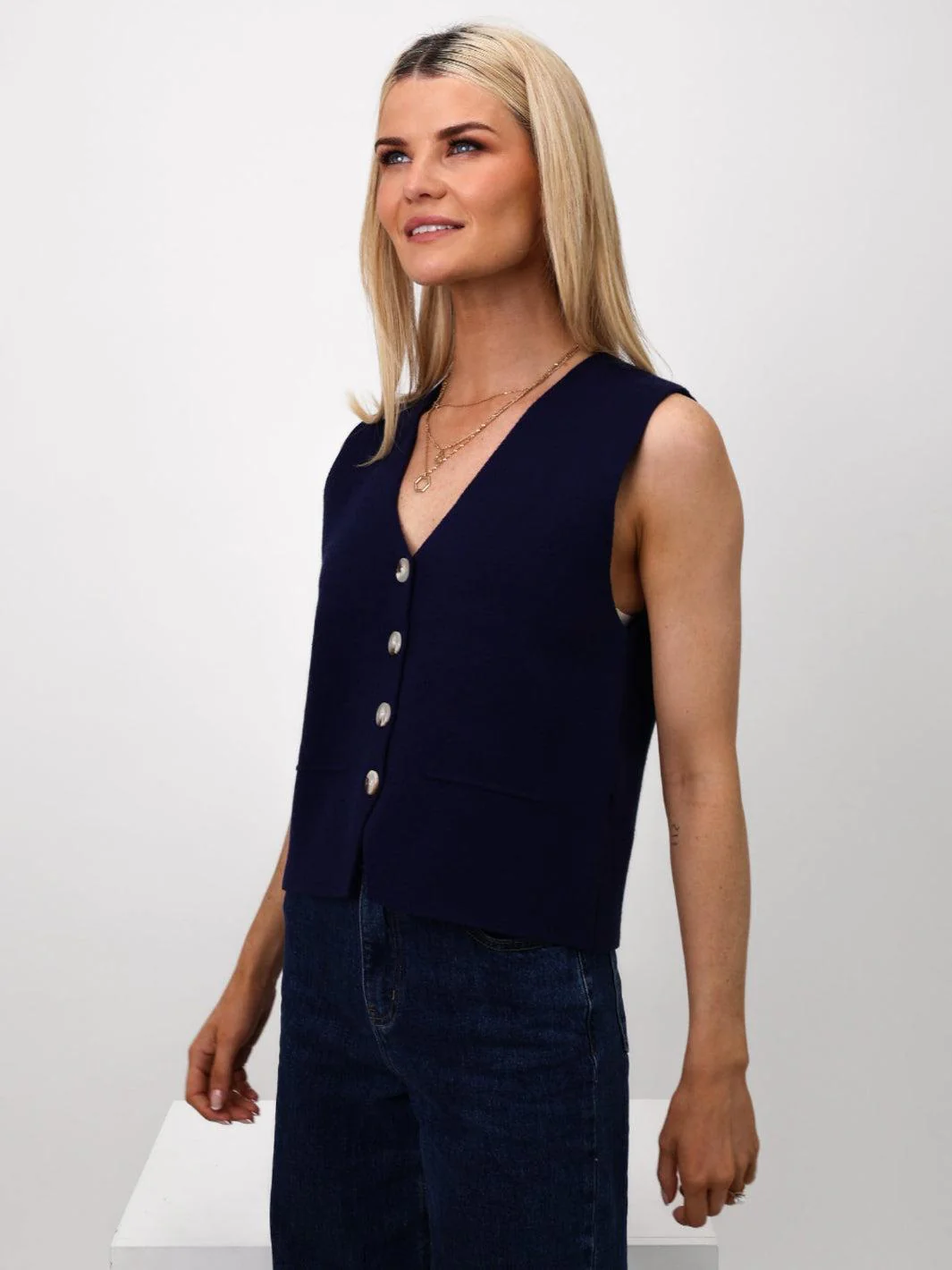 Kate & Pippa Kelly Waistcoat In Navy - Image 3