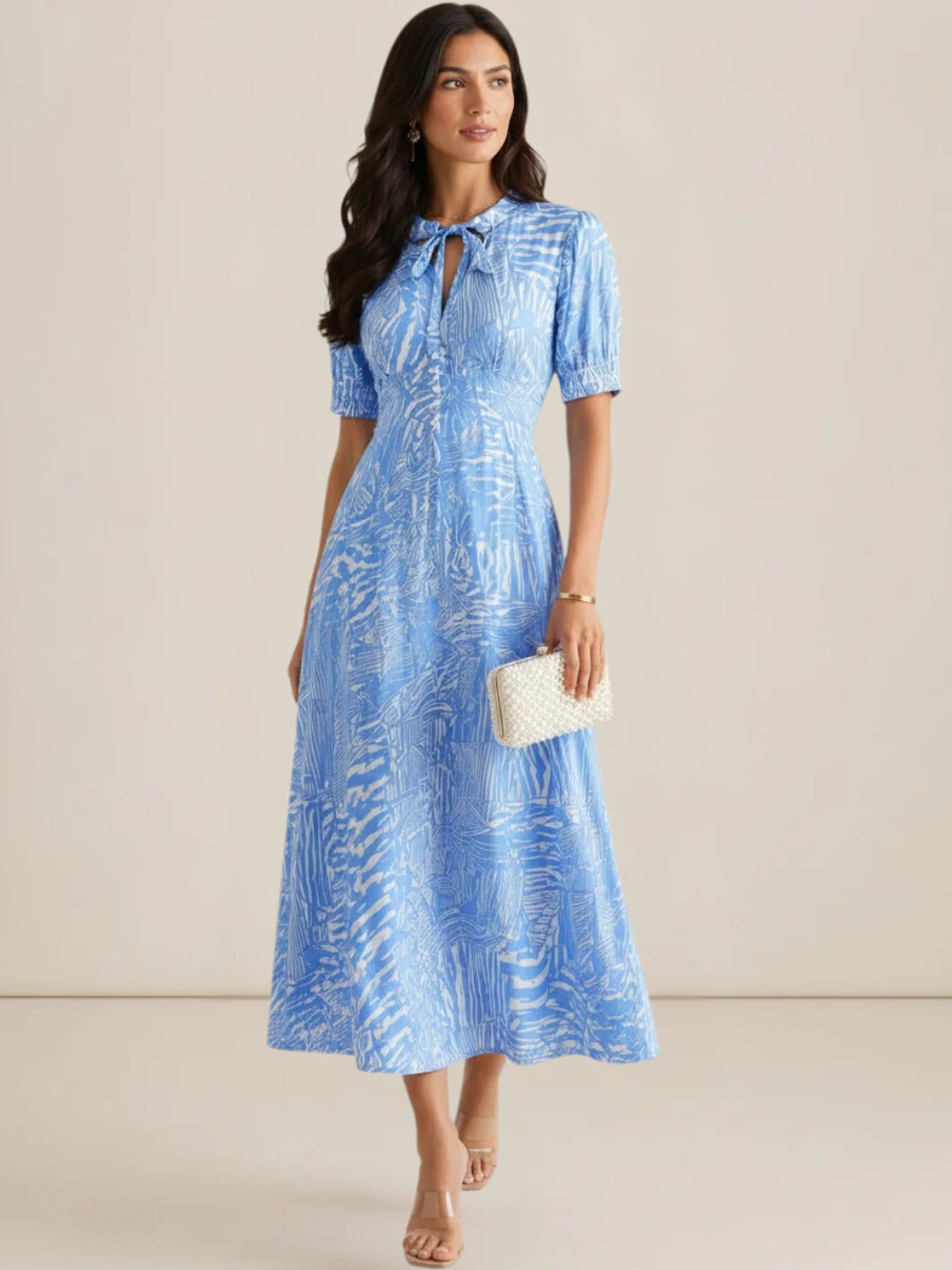 Kate & Pippa Kimber Midi Dress in Light Blue Print