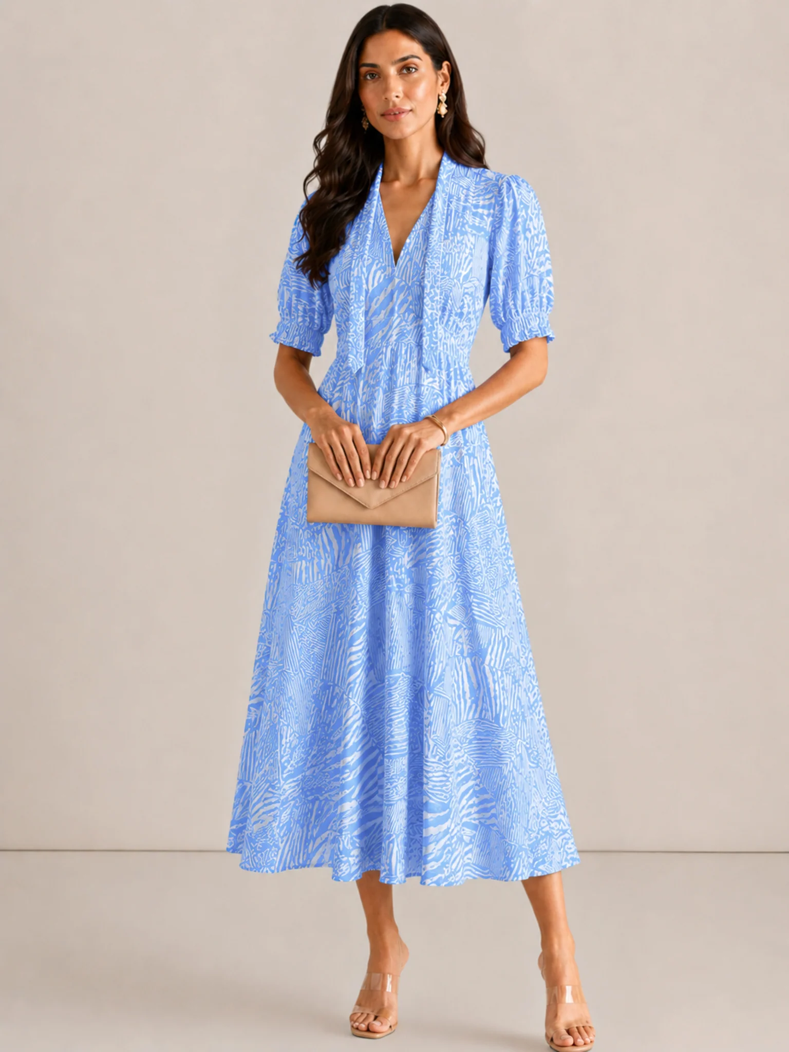 Kate & Pippa Kimber Midi Dress in Light Blue Print - Image 3