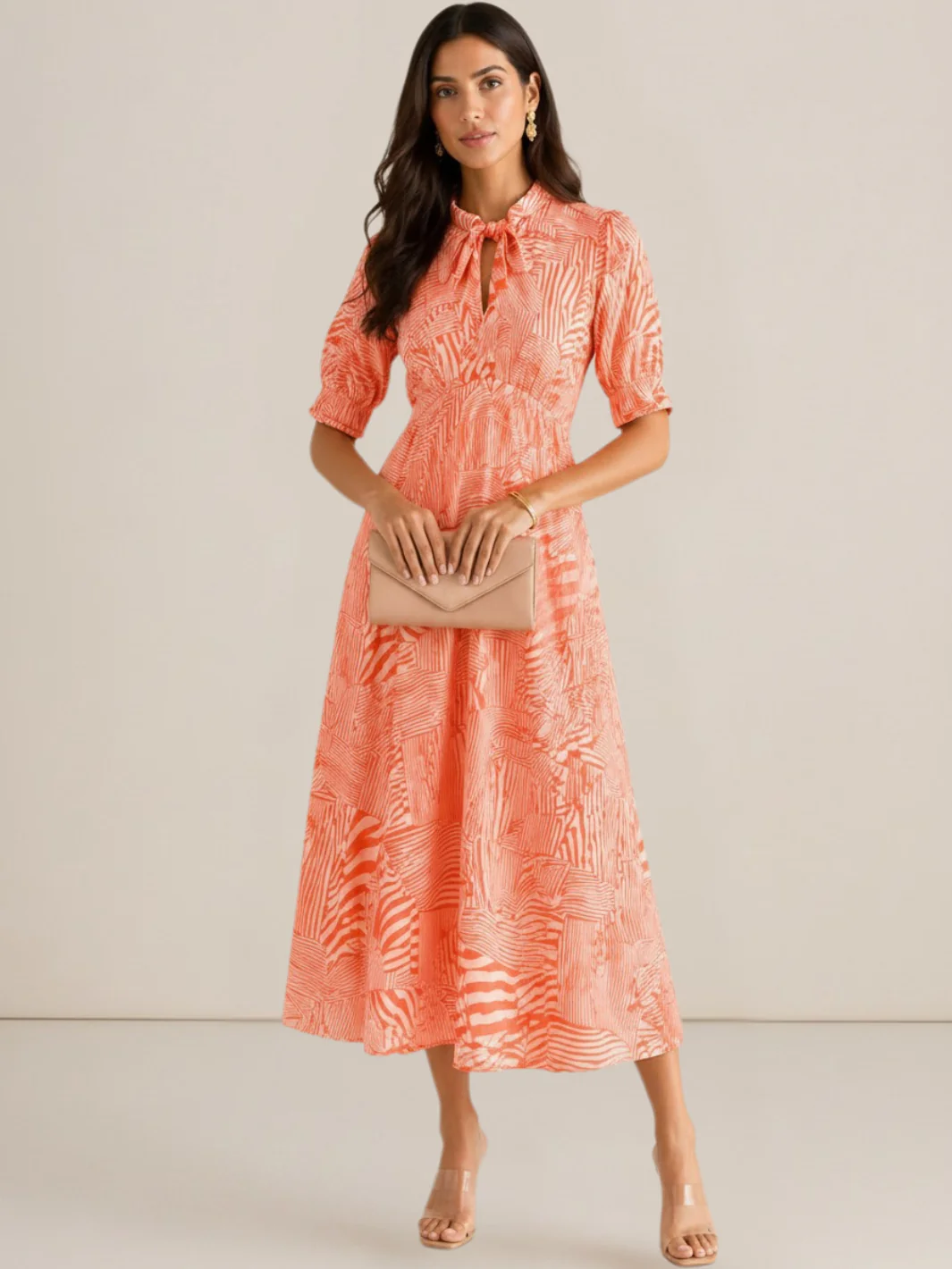 Kate & Pippa Kimber Midi Dress in Orange Print