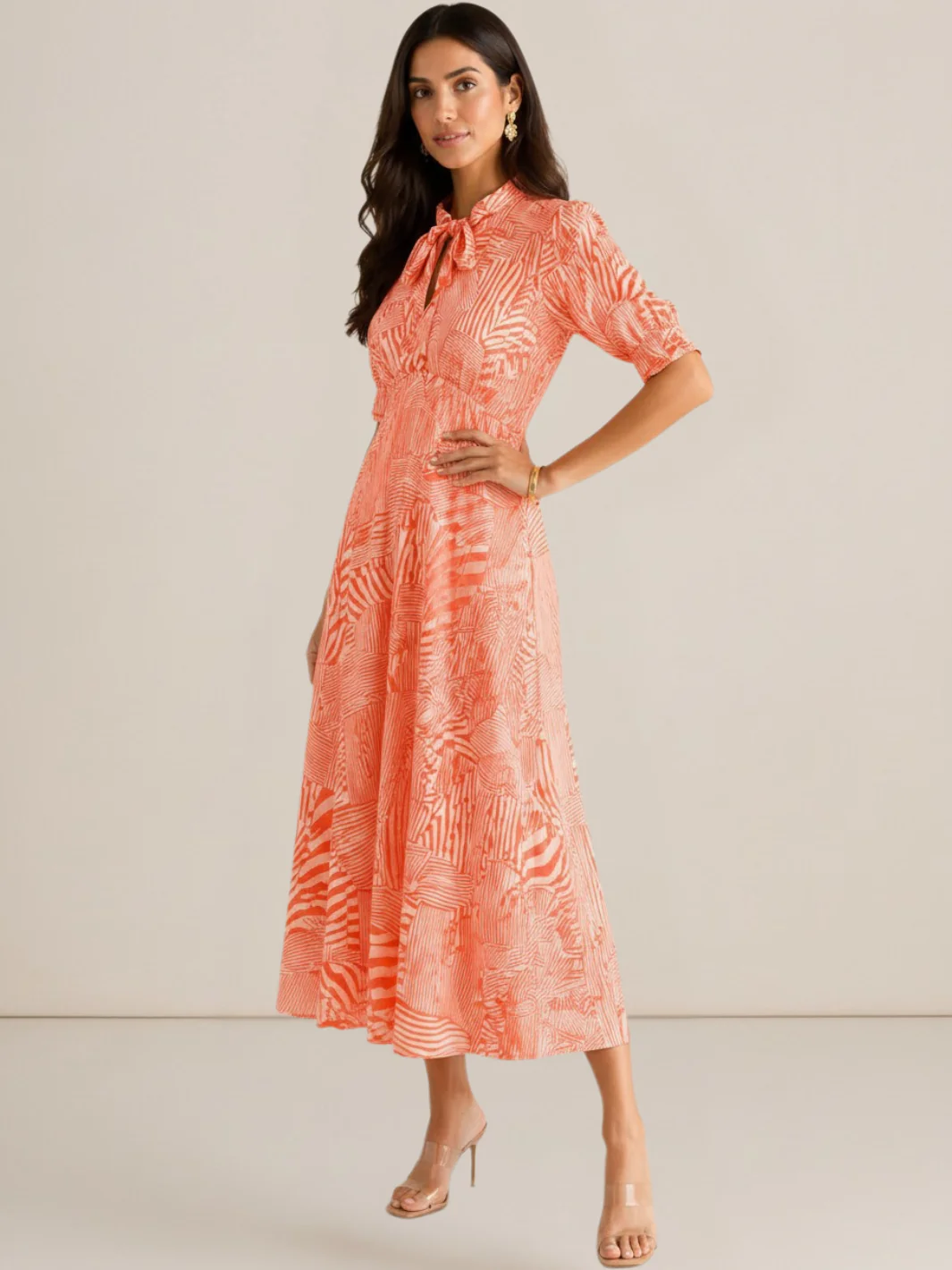 Kate & Pippa Kimber Midi Dress in Orange Print - Image 2