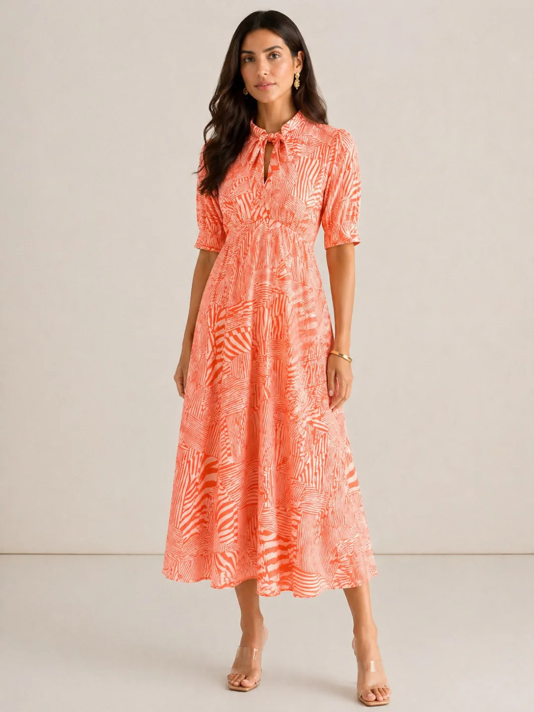 Kate & Pippa Kimber Midi Dress in Orange Print - Image 3