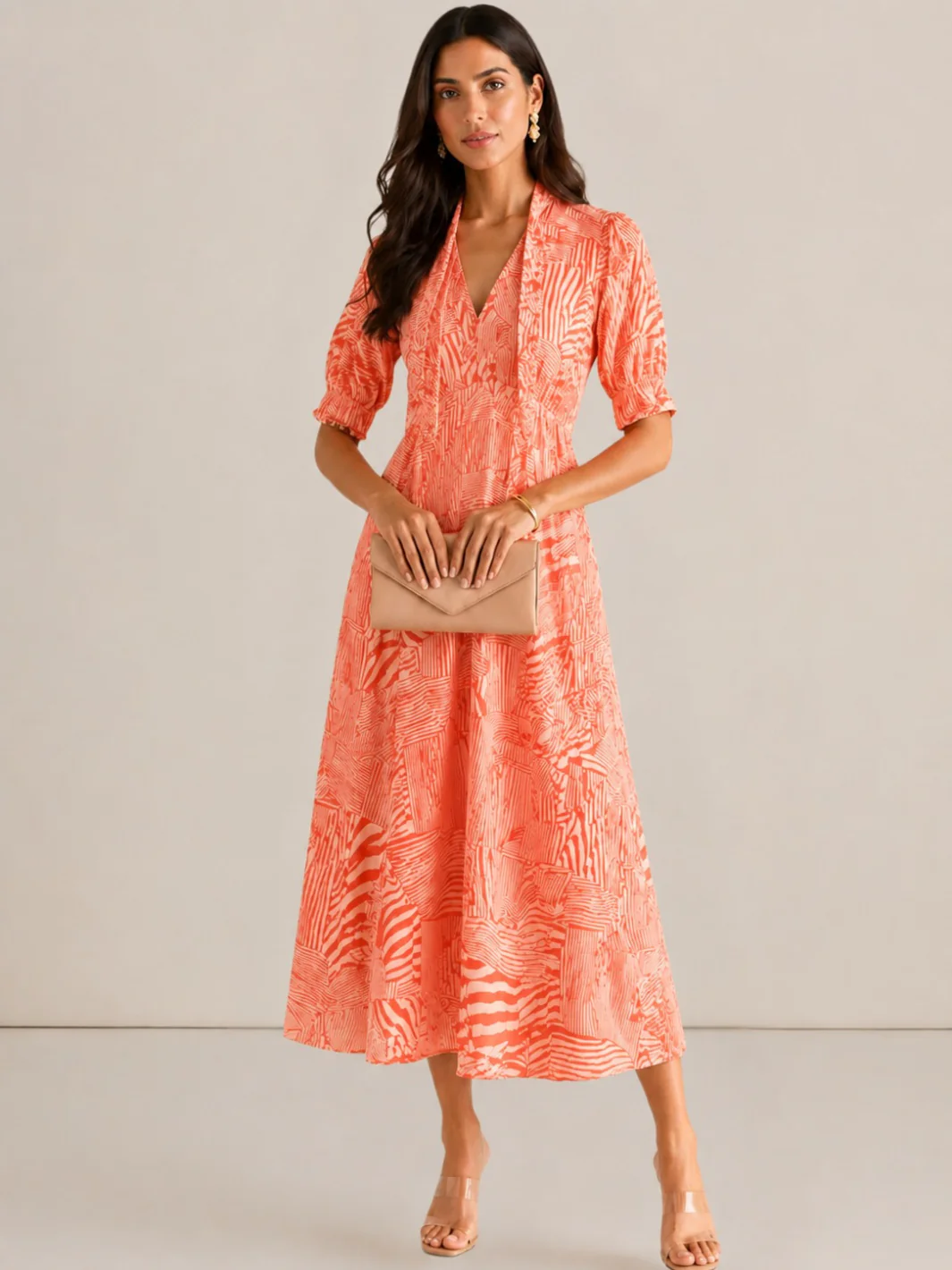 Kate & Pippa Kimber Midi Dress in Orange Print - Image 4