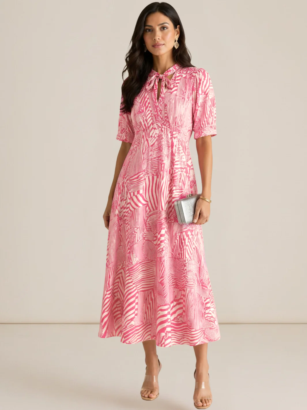 Kate & Pippa Kimber Midi Dress in Pink Print