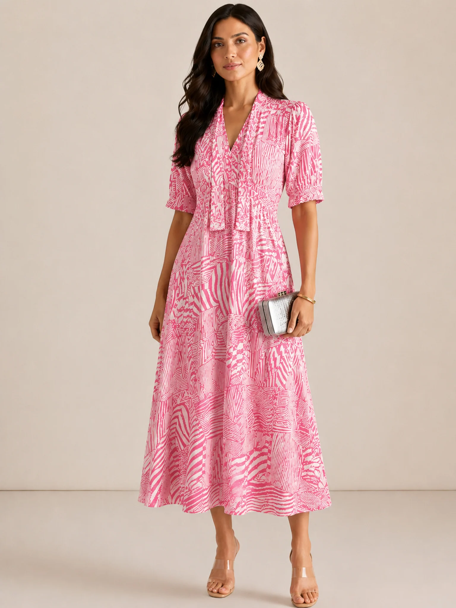 Kate & Pippa Kimber Midi Dress in Pink Print - Image 3