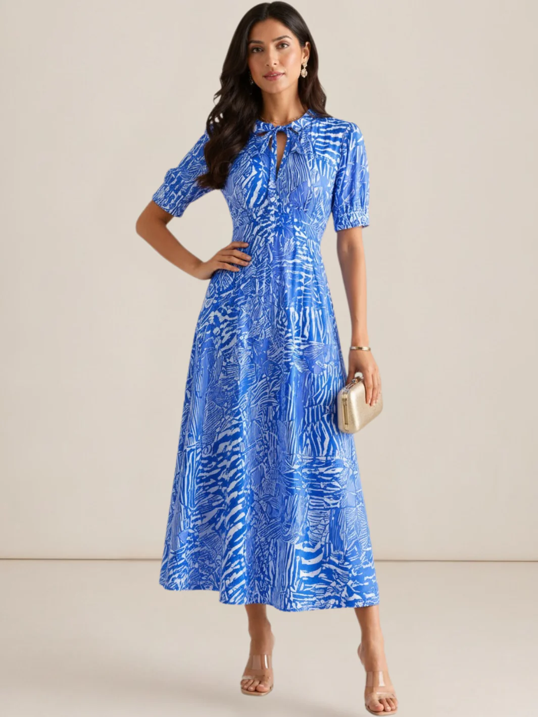 Kate & Pippa Kimber Midi Dress in Royal Blue Print