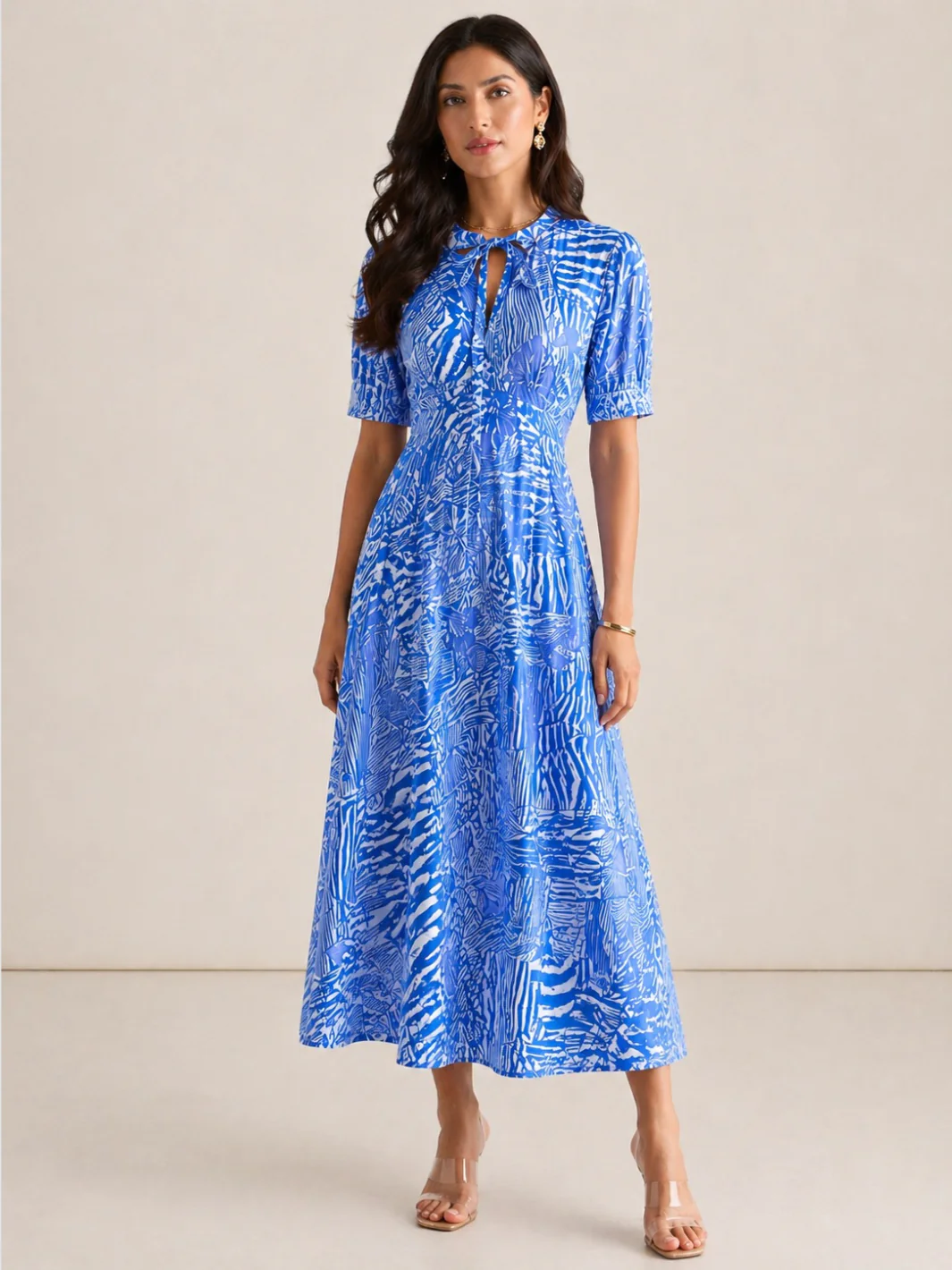 Kate & Pippa Kimber Midi Dress in Royal Blue Print - Image 2