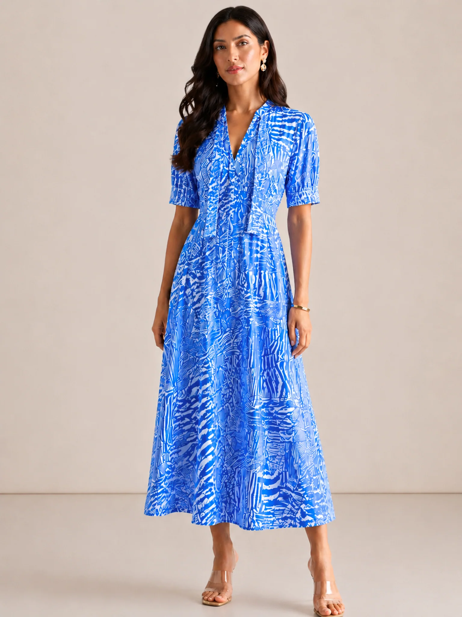 Kate & Pippa Kimber Midi Dress in Royal Blue Print - Image 3