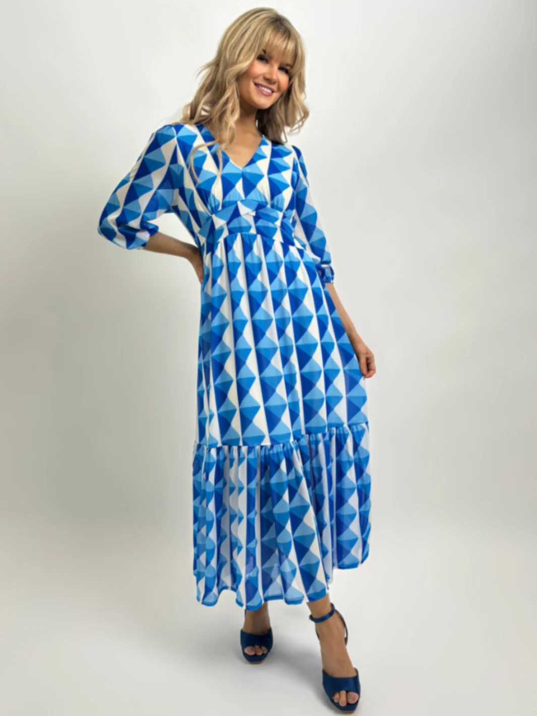 Kate & Pippa Lana Midi Dress In Blue Print