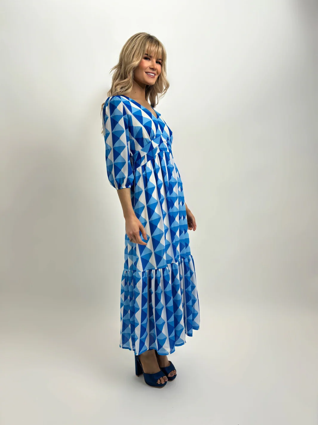 Kate & Pippa Lana Midi Dress In Blue Print - Image 2