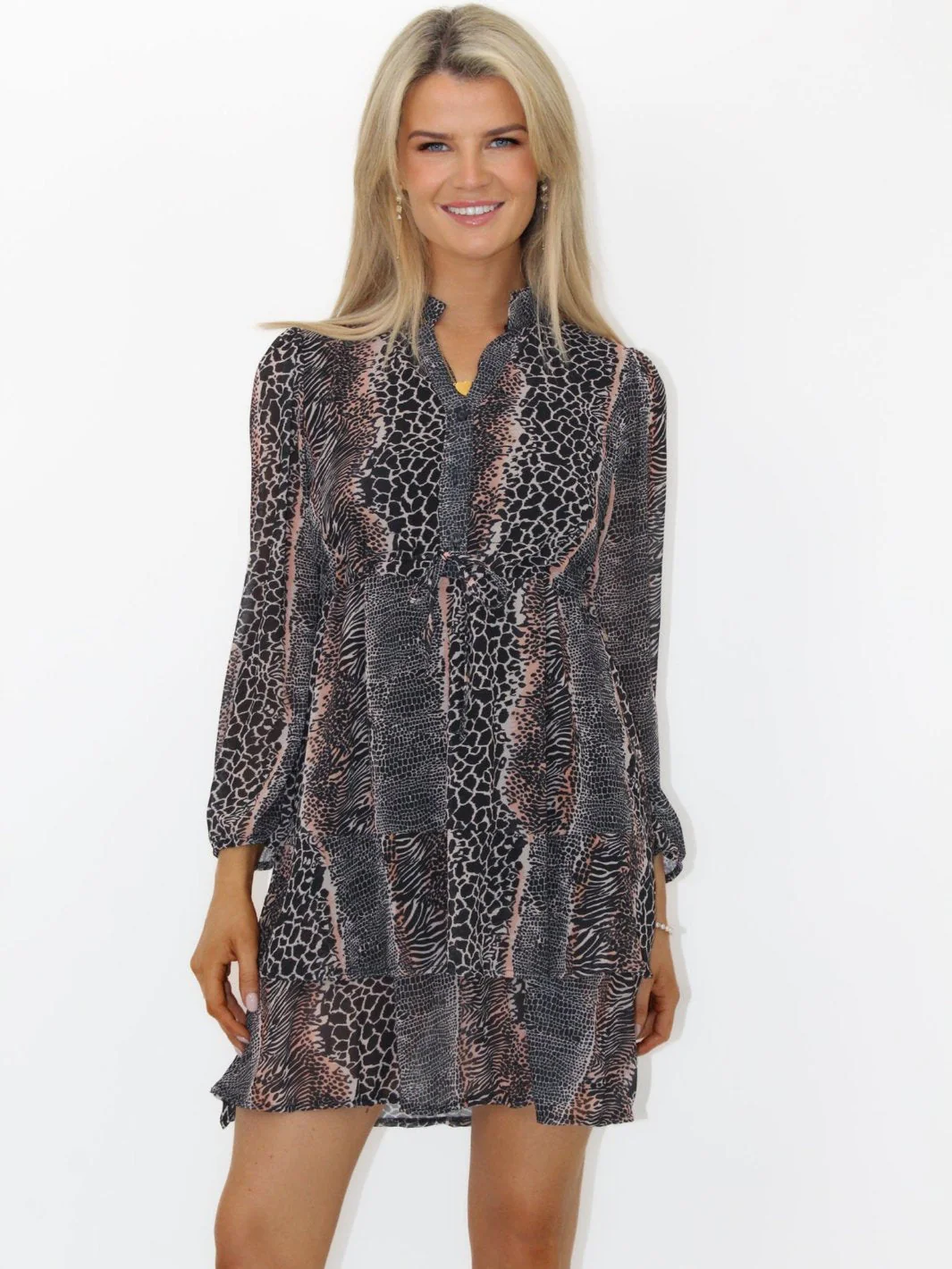 Kate & Pippa Latina Mini Dress In Beige Animal Print - Image 3