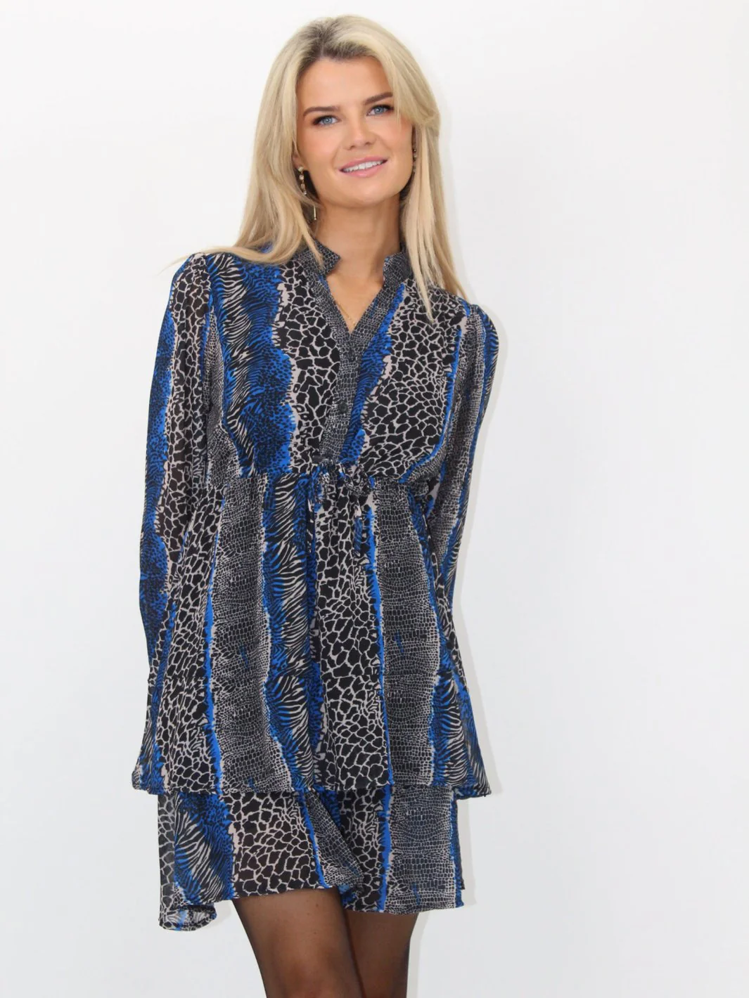 Kate & Pippa Latina Mini Dress In Blue Animal Print - Image 6