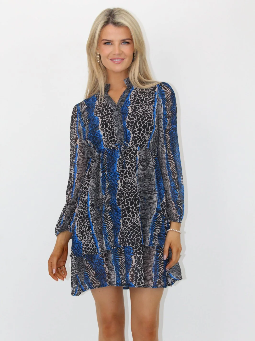 Kate & Pippa Latina Mini Dress In Blue Animal Print - Image 9