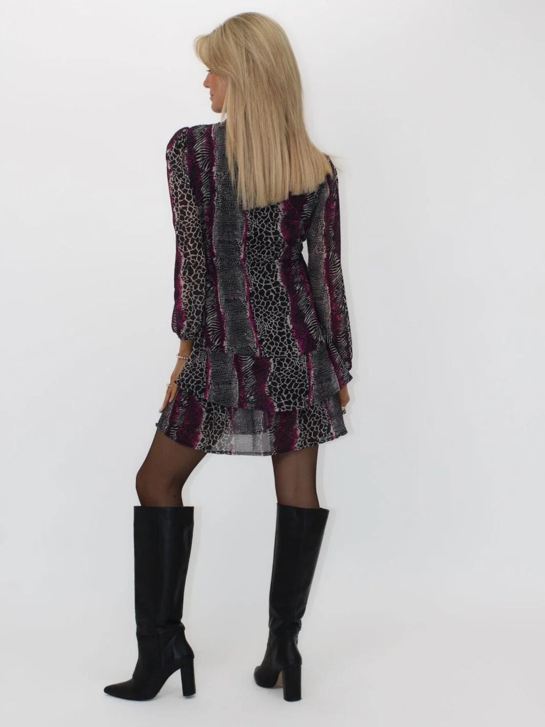 Kate & Pippa Latina Mini Dress In Magenta Animal Print - Image 11