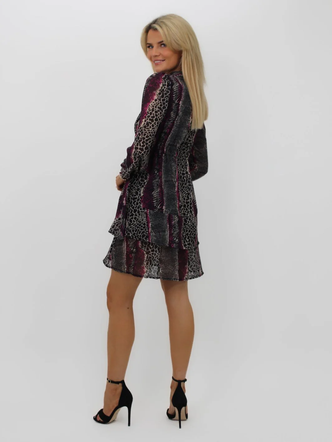 Kate & Pippa Latina Mini Dress In Magenta Animal Print - Image 13