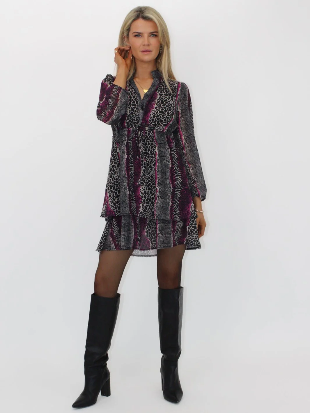 Kate & Pippa Latina Mini Dress In Magenta Animal Print - Image 5