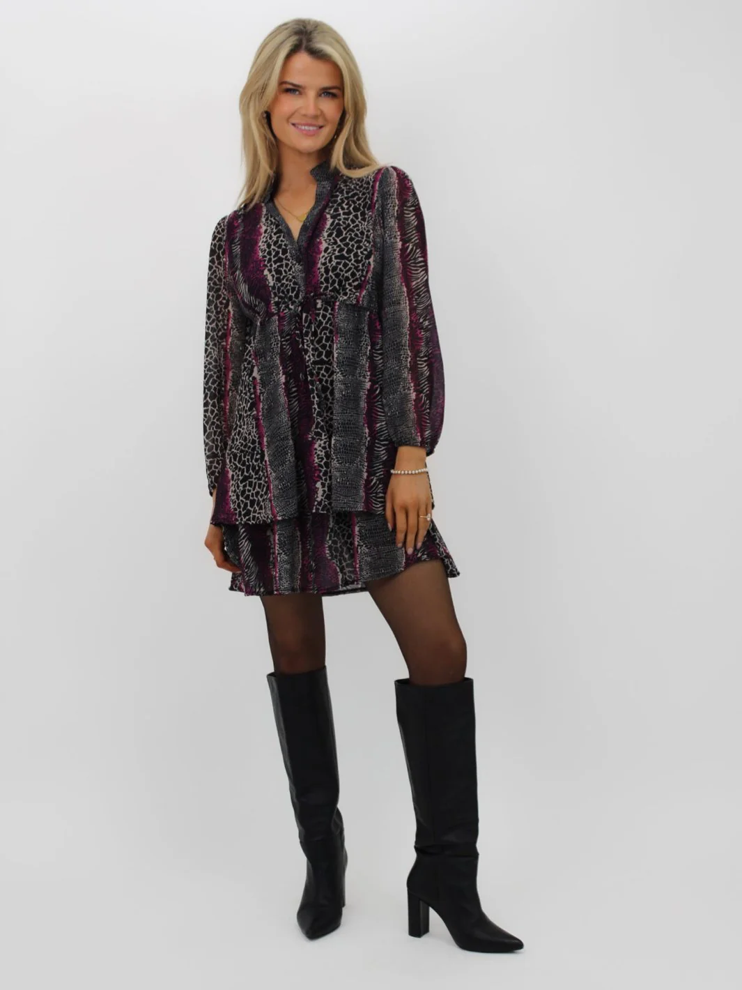 Kate & Pippa Latina Mini Dress In Magenta Animal Print - Image 6