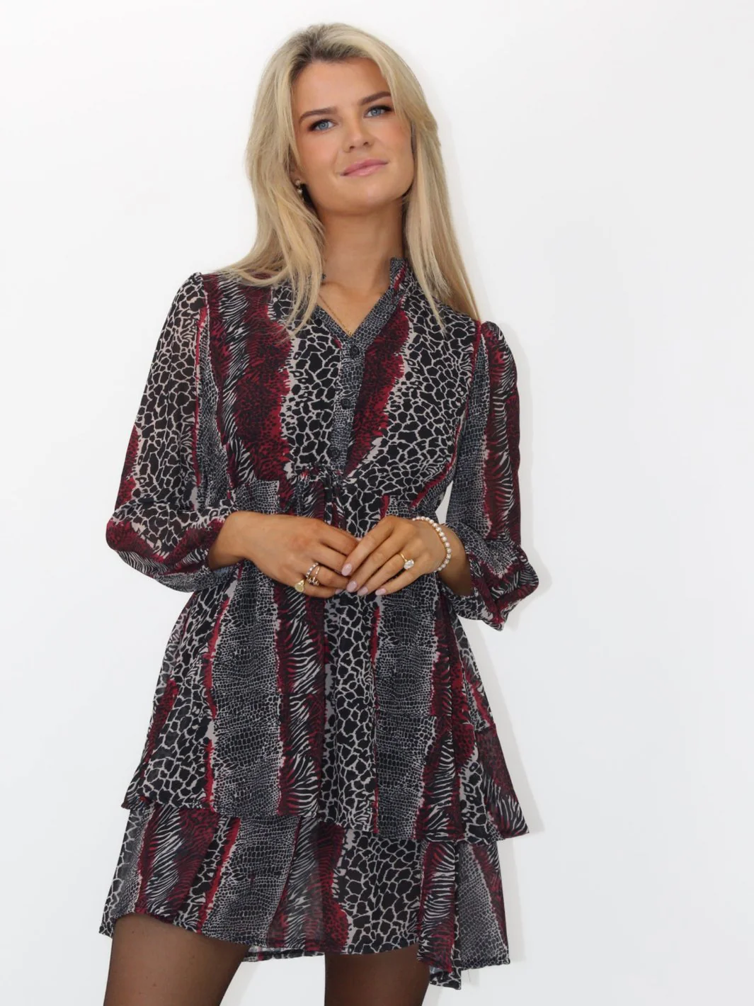 Kate & Pippa Latina Mini Dress In Red Animal Print - Image 11