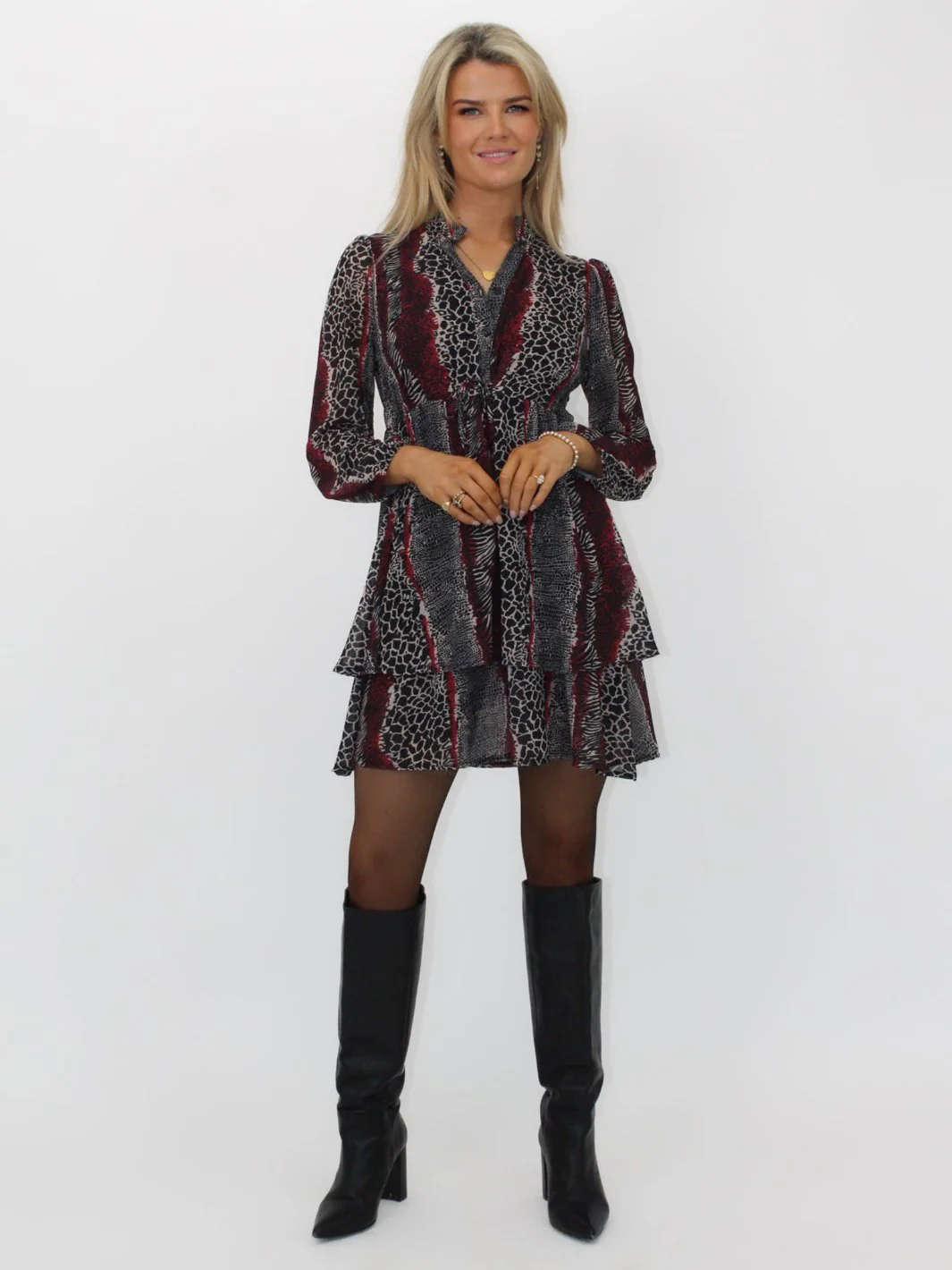 Kate & Pippa Latina Mini Dress In Red Animal Print - Image 4