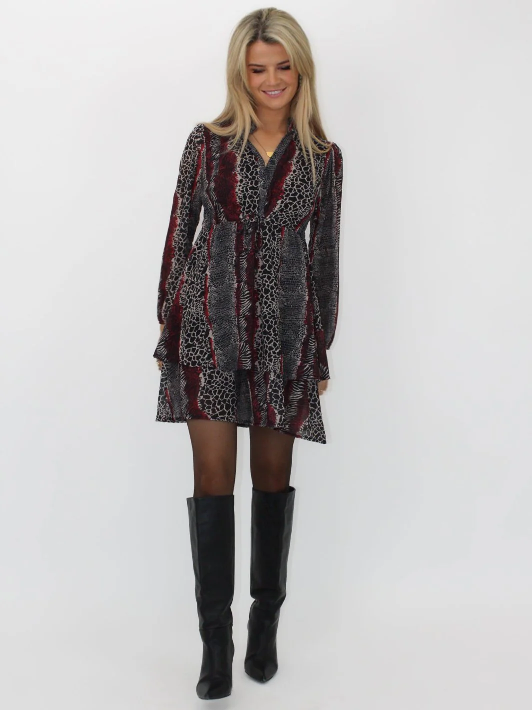Kate & Pippa Latina Mini Dress In Red Animal Print - Image 8