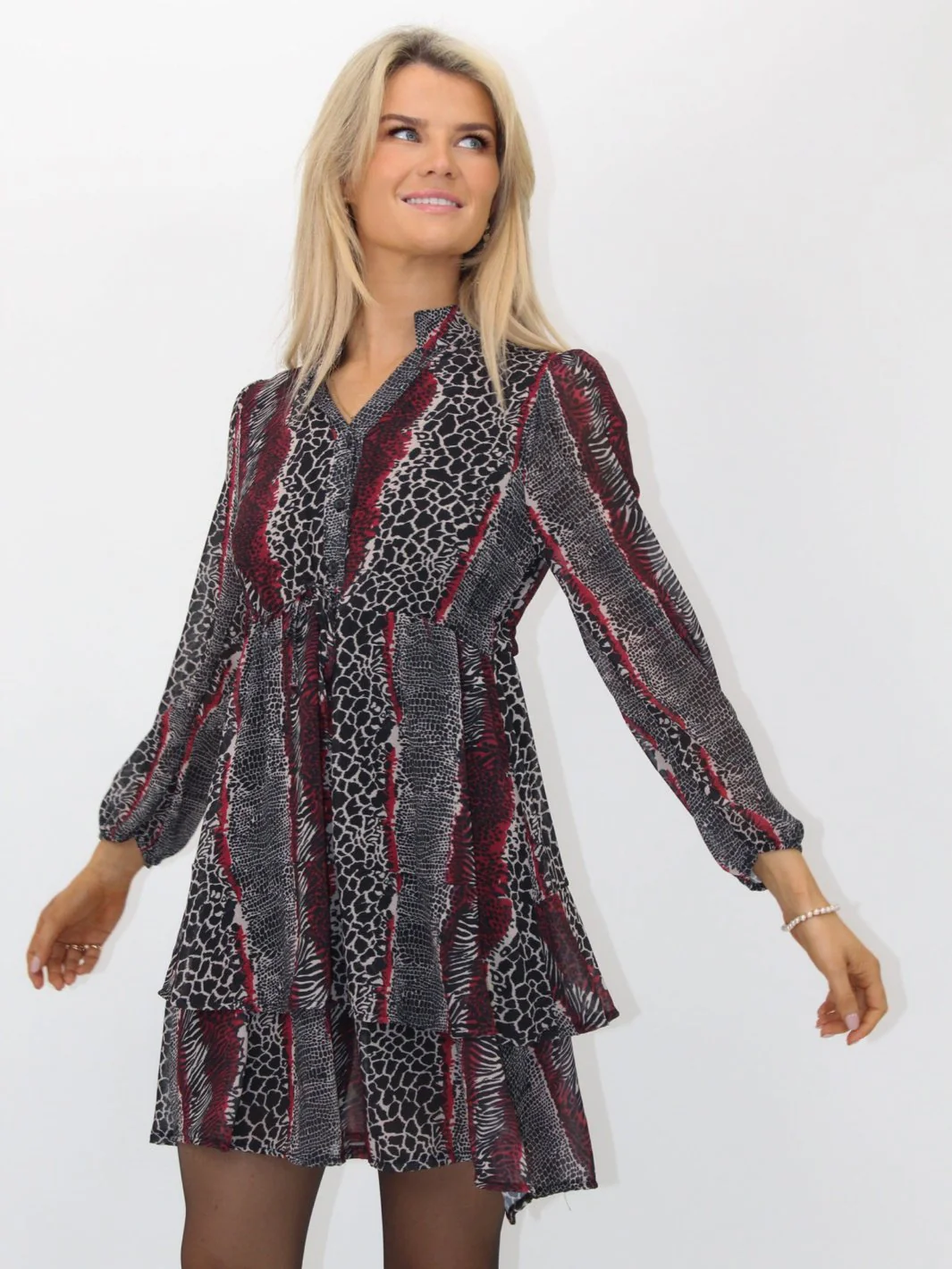 Kate & Pippa Latina Mini Dress In Red Animal Print - Image 9