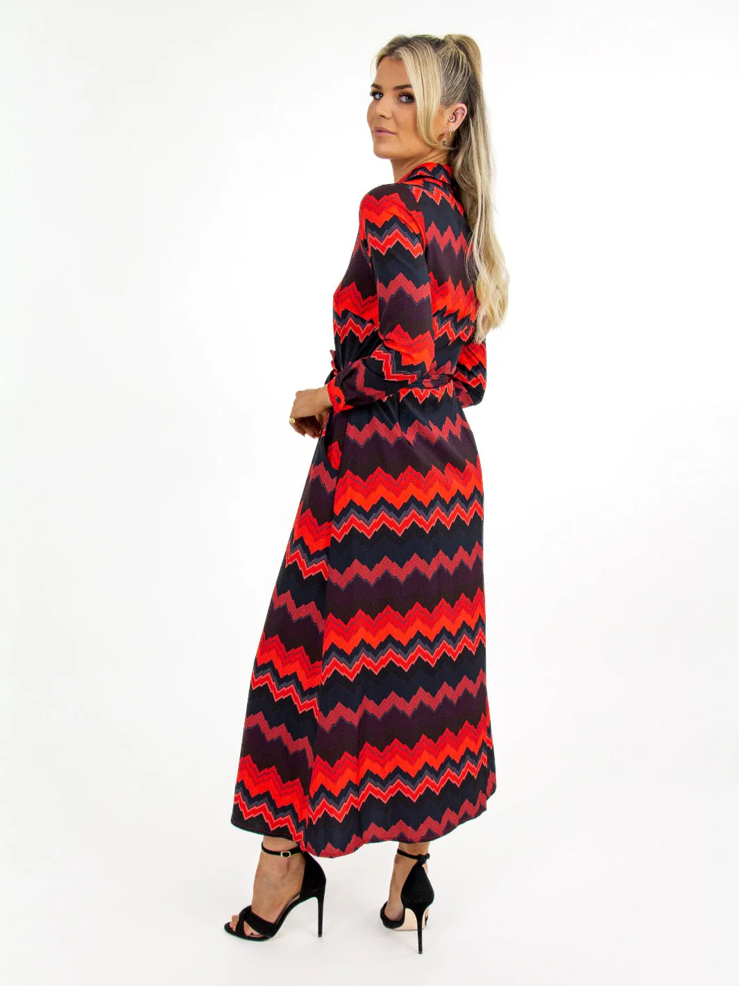Kate & Pippa Luca Shirt Dress In Black/Red Chevron - Image 5