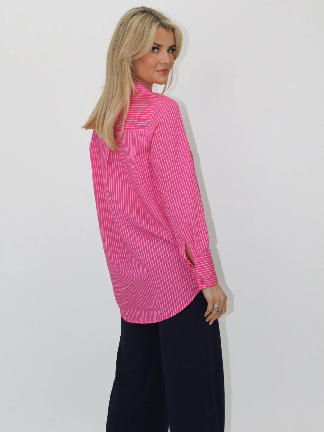 Kate & Pippa Oxford Striped Shirt In Cerise Pink - Image 5