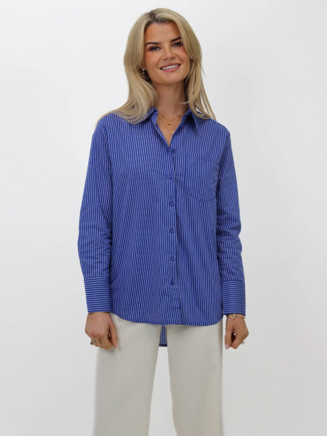 Kate & Pippa Oxford Striped Shirt In Navy Blue