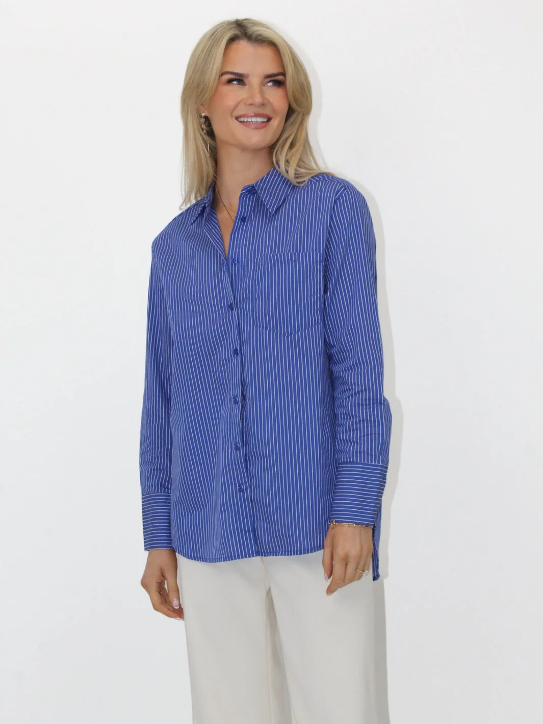 Kate & Pippa Oxford Striped Shirt In Navy Blue - Image 2