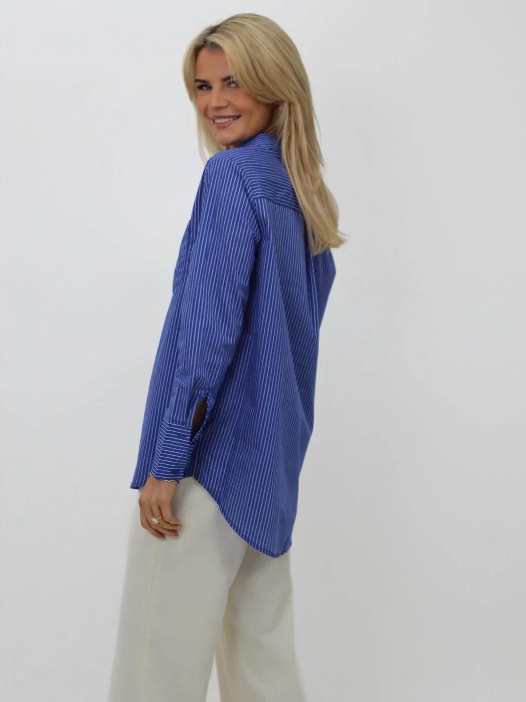Kate & Pippa Oxford Striped Shirt In Navy Blue - Image 3
