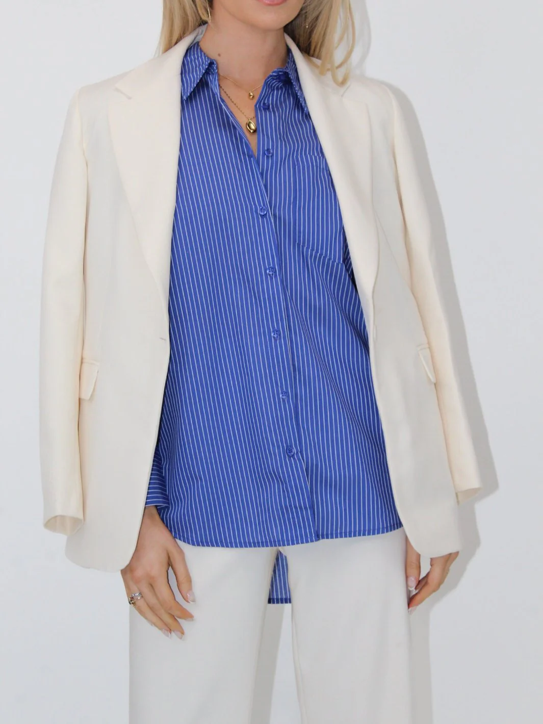 Kate & Pippa Oxford Striped Shirt In Navy Blue - Image 5