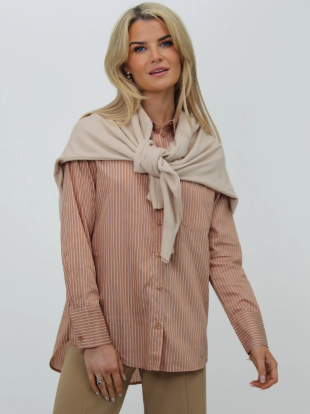 Kate & Pippa Oxford Striped Shirt In Tan - Image 3