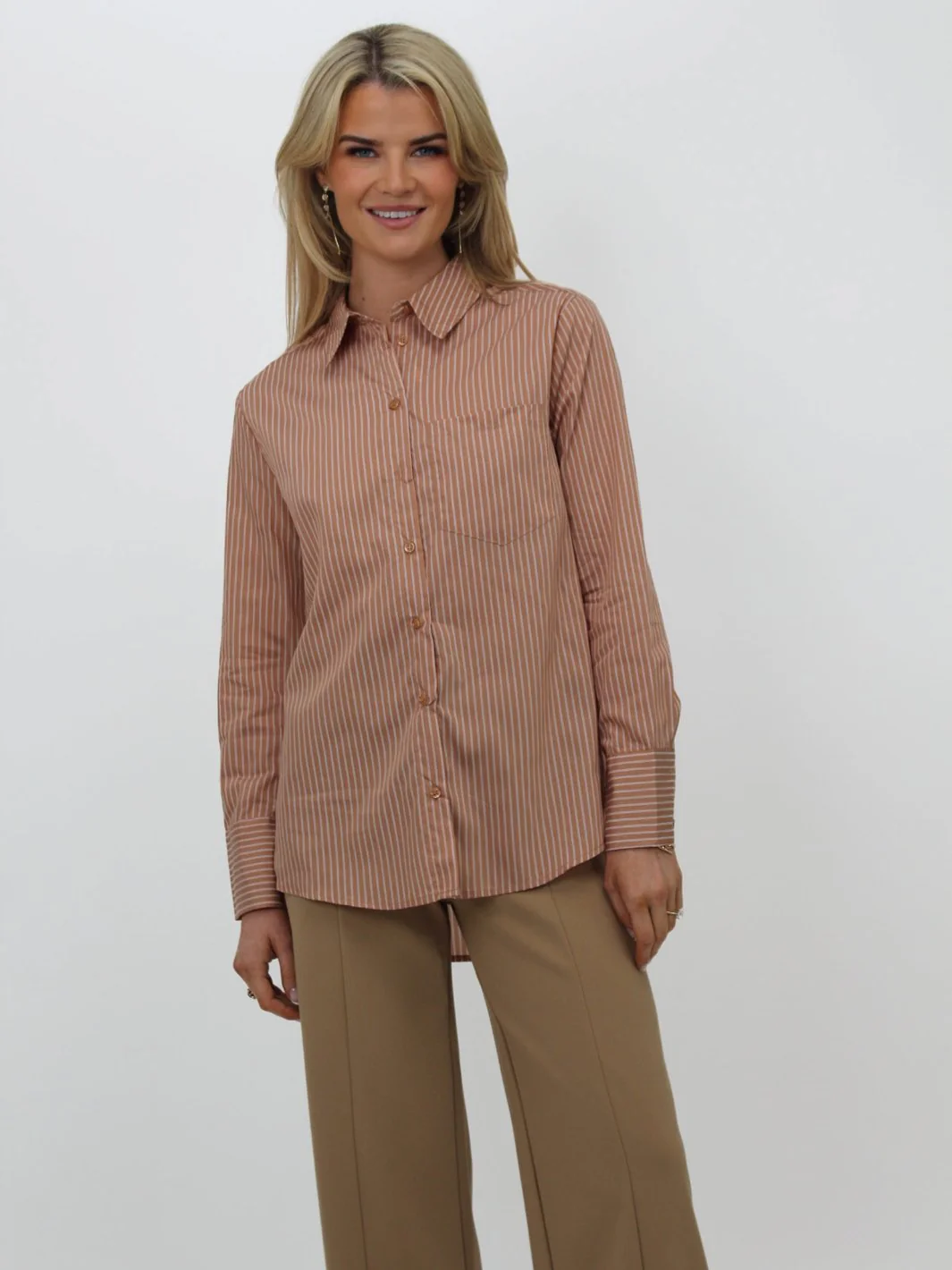 Kate & Pippa Oxford Striped Shirt In Tan - Image 4