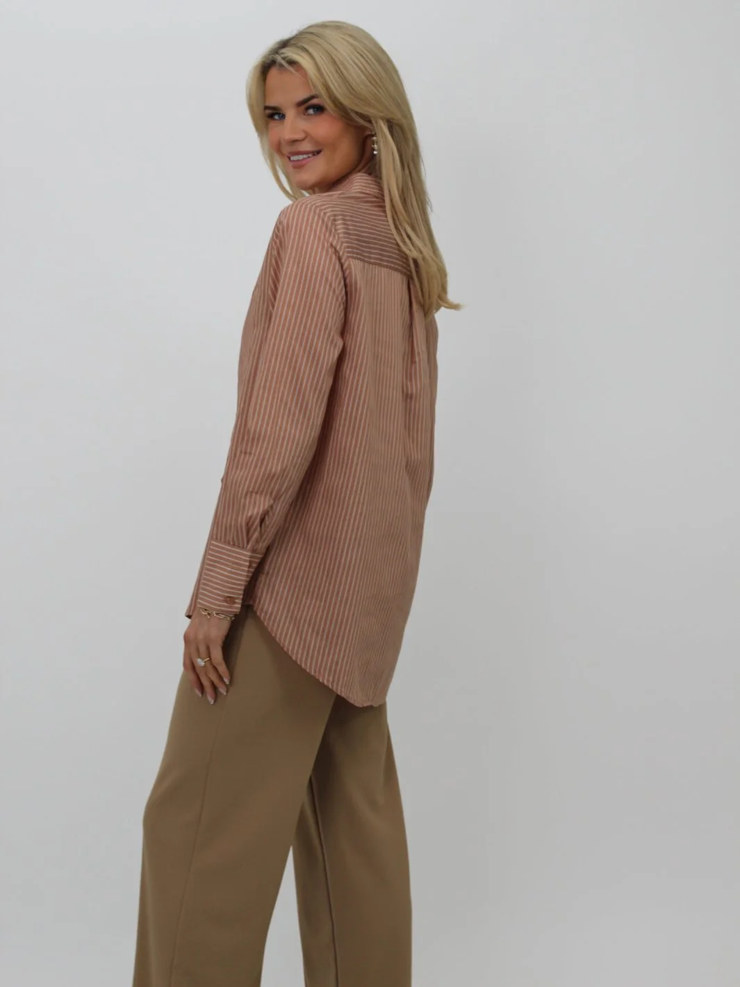 Kate & Pippa Oxford Striped Shirt In Tan - Image 5