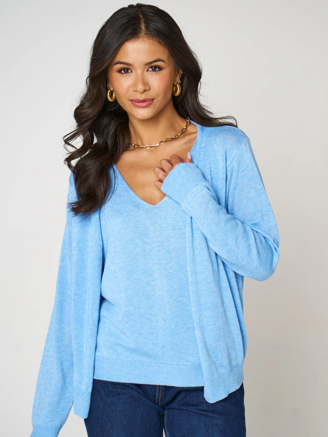 Kate & Pippa Poppy Two-In-One Cardigan In Blue - Image 3
