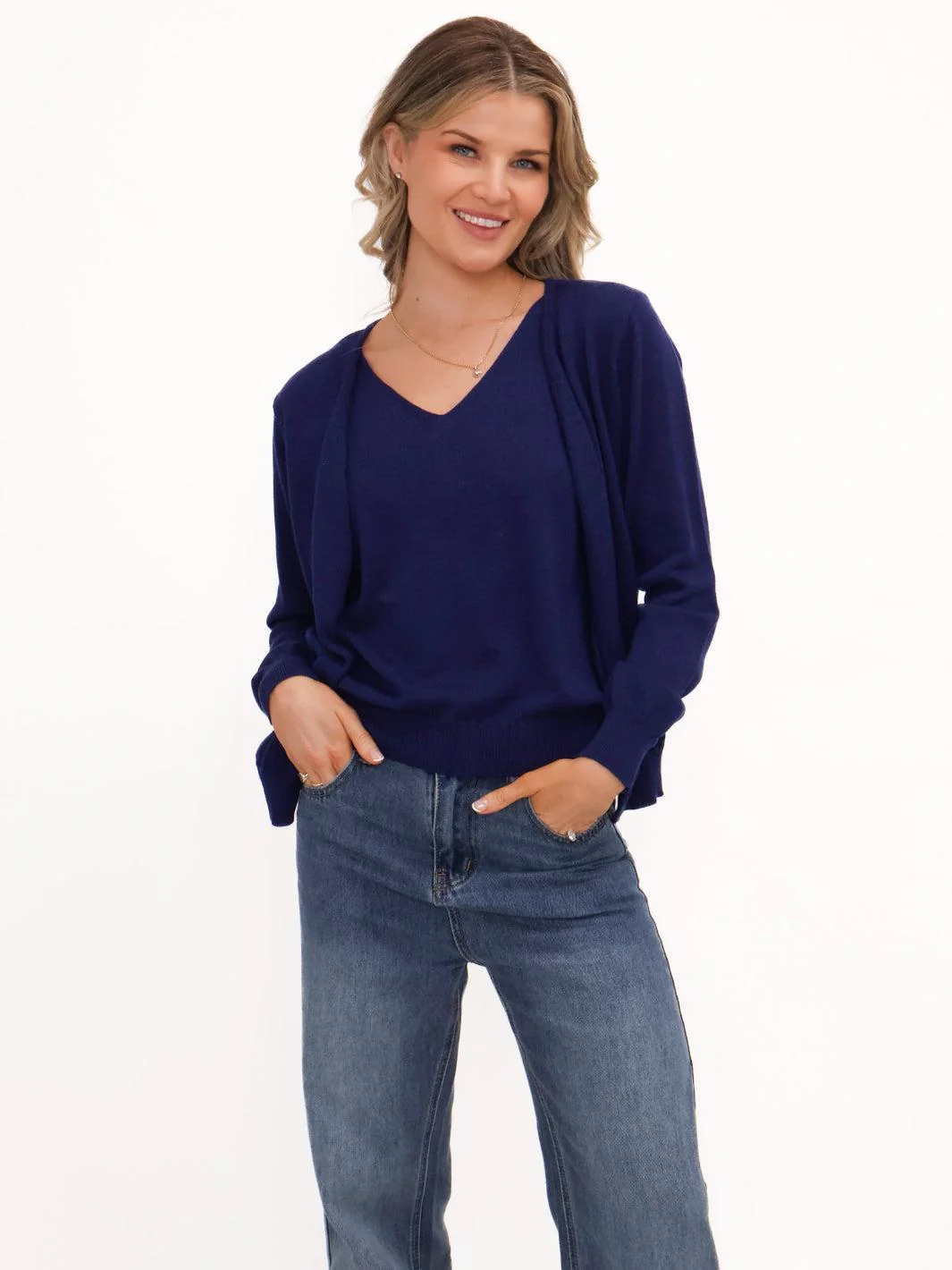 Kate & Pippa Poppy Two-In-One Cardigan In Navy - Image 3